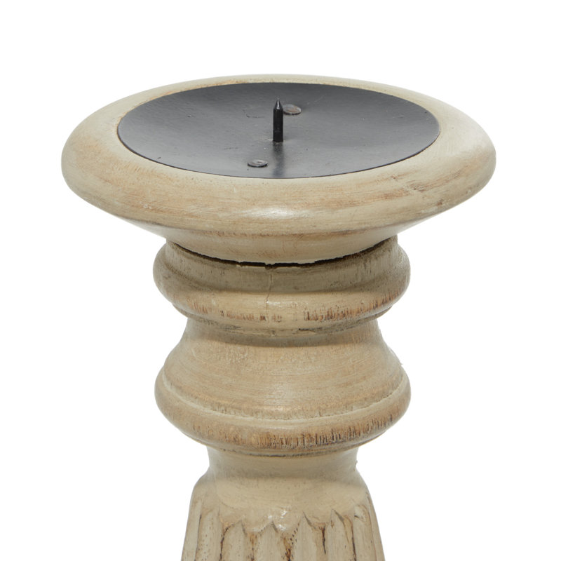 Handmade Distressed White Wood 3-Piece Candlestick Set