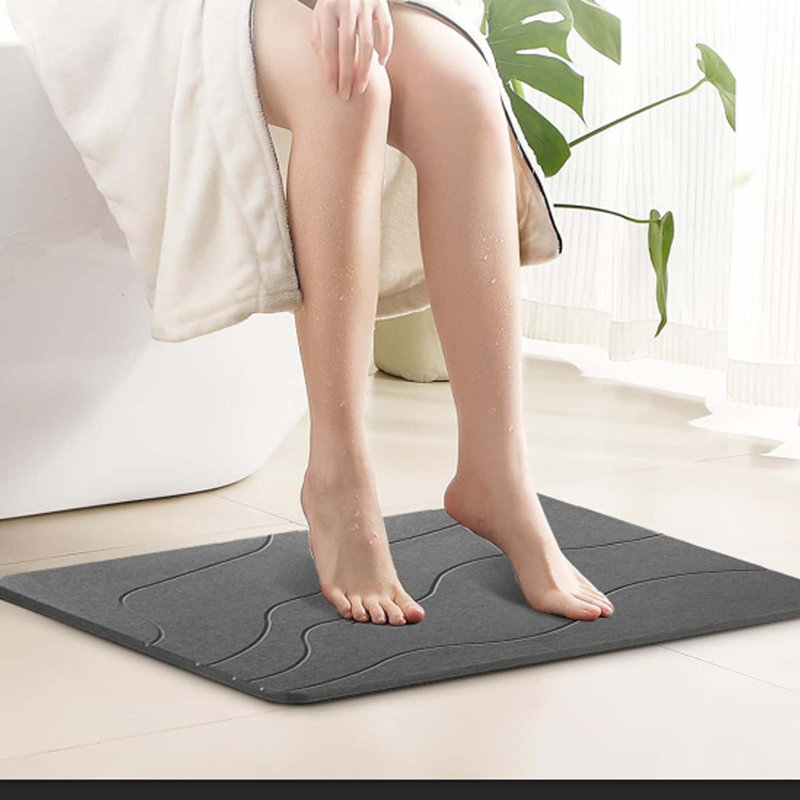 Tapis de salle de bain en pierre - Terre à diatomées à séchage rapide, 23,5 po x 15,5 po, vague gris foncé, utilisation dans la salle de bain, facile à nettoyer