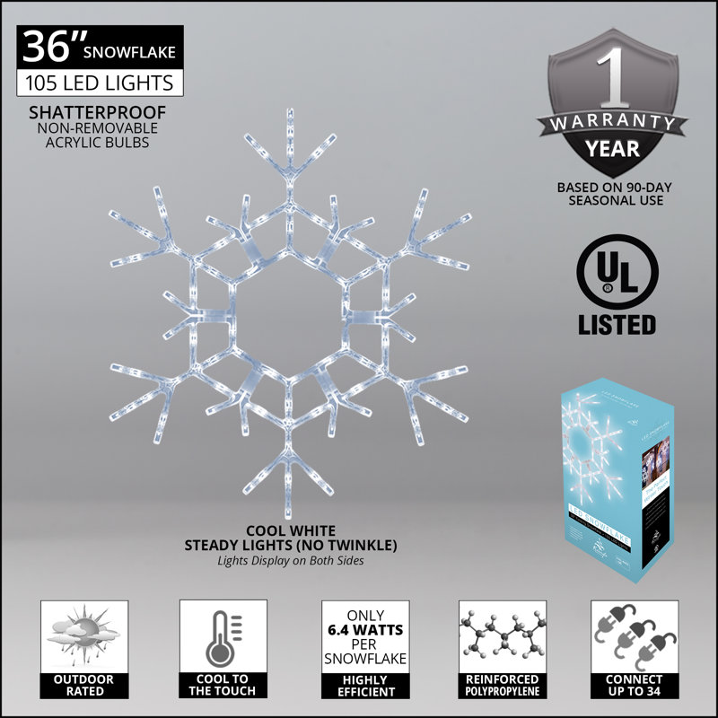 LED Folding Snowflake Lighted Display, 36" H, Cool White