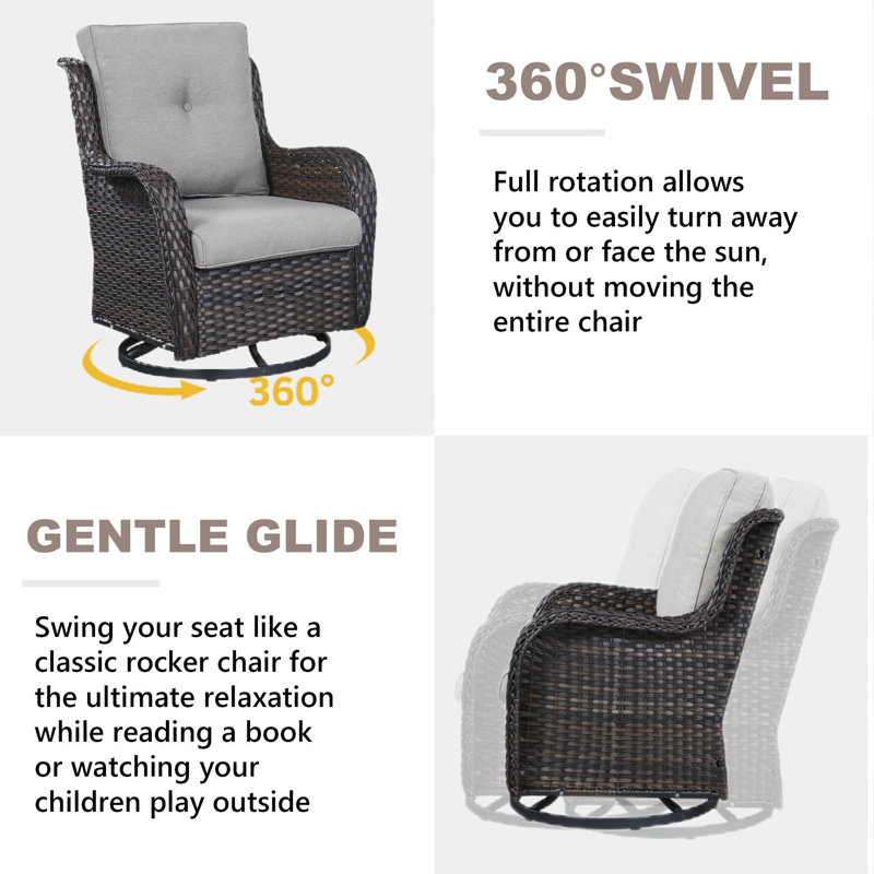 Carolina 4-Person Square Outdoor Conversation Set With Loveseat And Swivel Glide Chair, Gray
