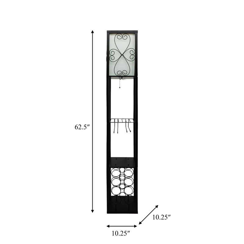 62.5" Wood and Metal Etagere and Floor Lamp With Wine Rack - 10.2" x 10.2" x 62.5"