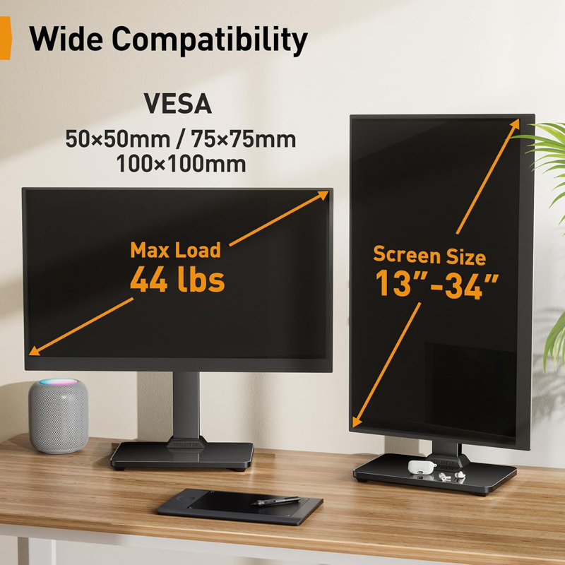 Monitor Stand, Stand-Alone Monitor Stand, For 13-34 Inch Screen, 360 Degree Rotation, 5 Height Settings, Adjustable Monitor Desktop Lift, Swivel And Tilt, Max VESA 100X100mm