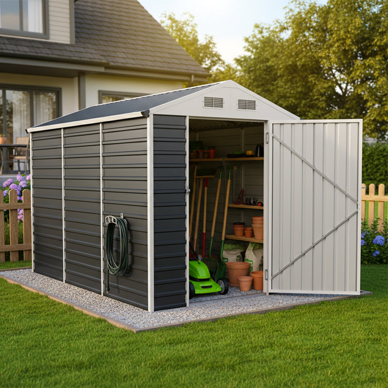 6x8 FT Metal Apex Roof Garden Tool Storage Shed