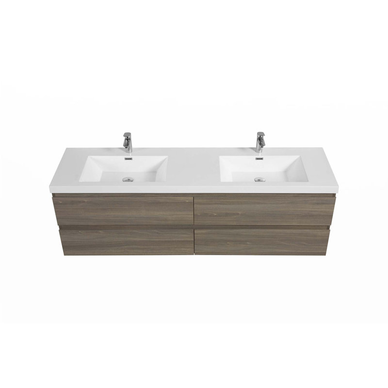 Meuble-lavabo flottant 72 po avec lavabo 72 po, Noir, noir, noir, noir