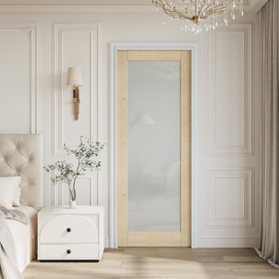 Interior Unfinished Pine Slab Door Frosted Door Tempered Glass 1-Lite Solid Core Standard Door For French Door