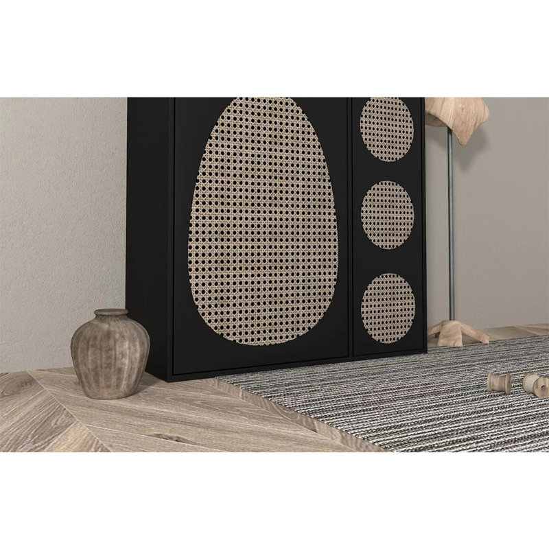 Rattan Large Capacity Accent Cabinet, Black