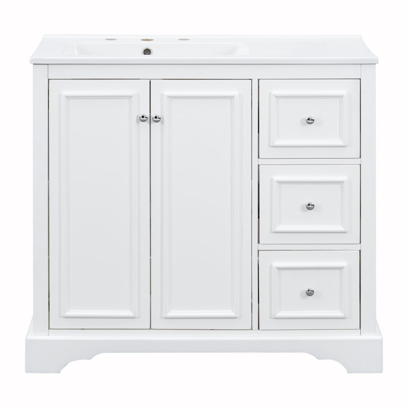 Meuble-lavabo de salle de bain avec lavabo en céramique, Blanc
