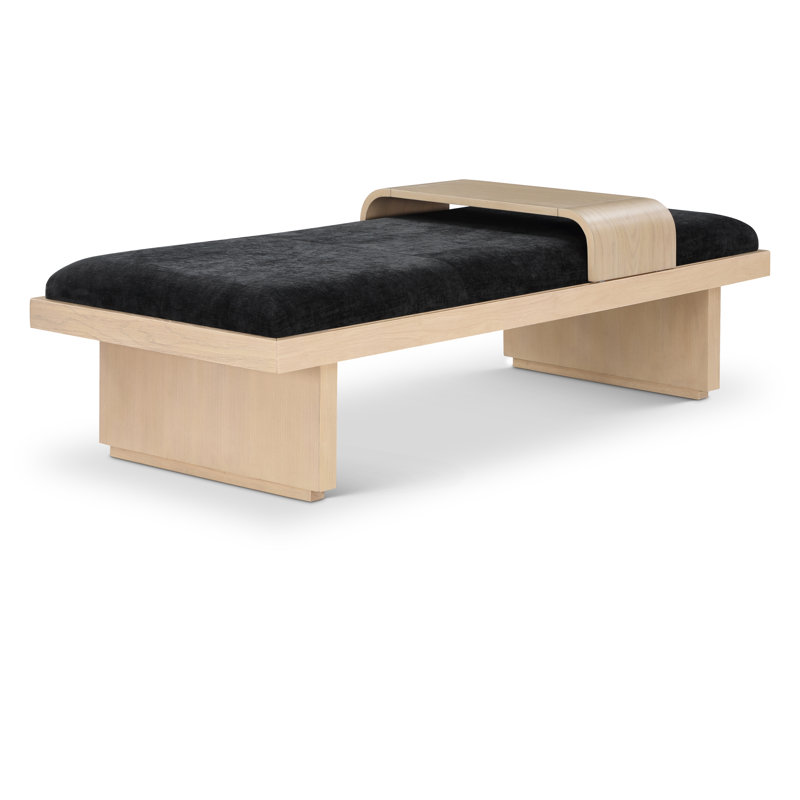 Bryaunna Chenille Fabric Upholstered Bench, Black Chenille Fabric / Natural Finish