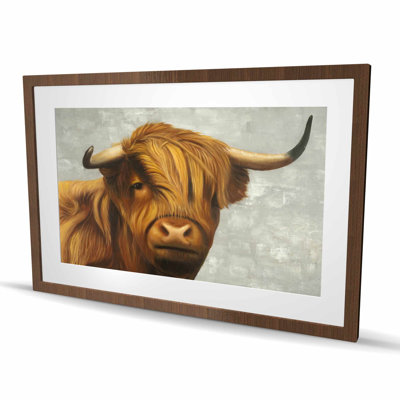 Highland Cattle Framed Matted Print - Gray Bedroom Decor