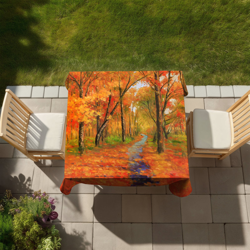 Autumn Trail in the Forest Tablecloth | Orange Trees Decor