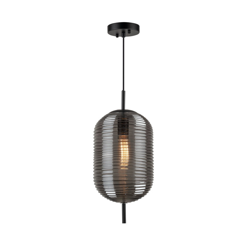 Remick - Luminaire suspendu 1 lumière avec abat-jour texturé -, Noir, Gris fumée