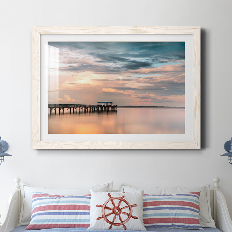 " Harbor Sunset " by J Paul, White Framed, 31" H x 44" W x 1" D
