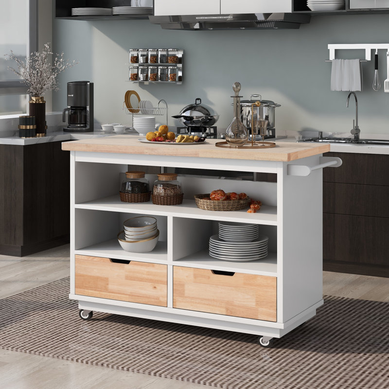 Lesi Solid Wood Top Kitchen Island, White