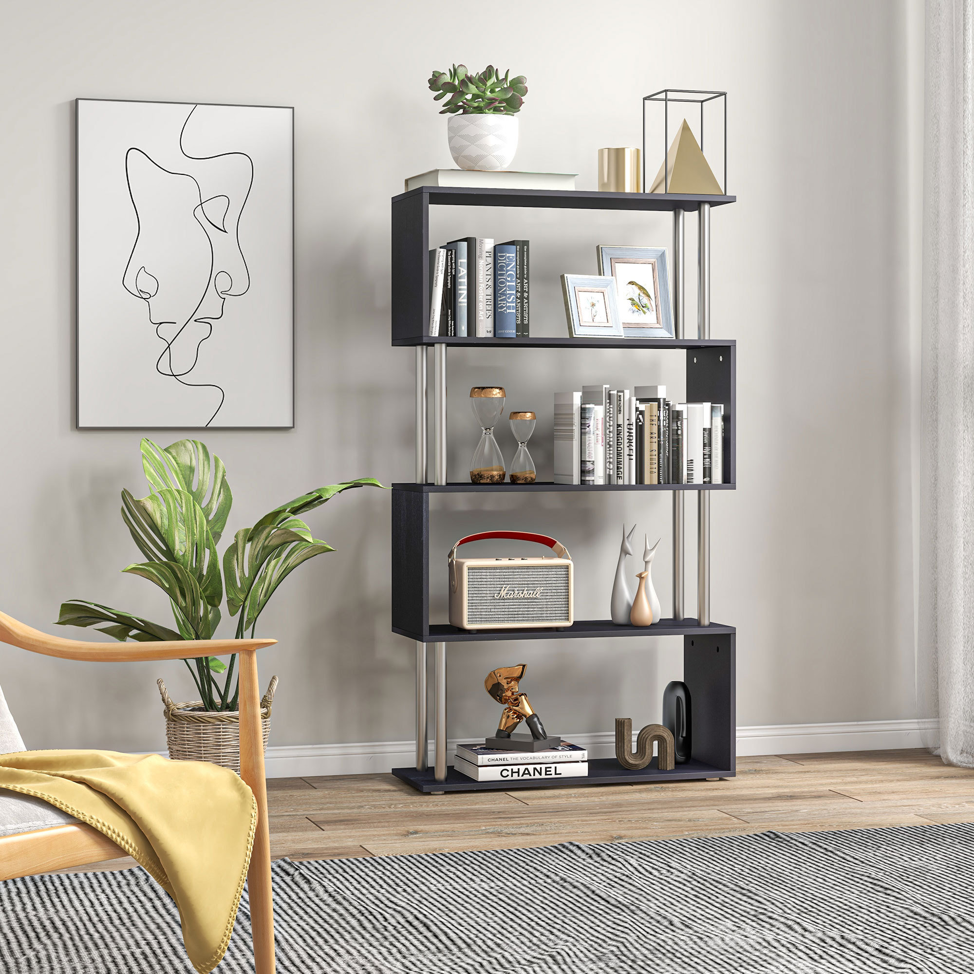 Wrought Studio Modern Homcom S-shaped 5 Tier Room Dividing Bookcase ...