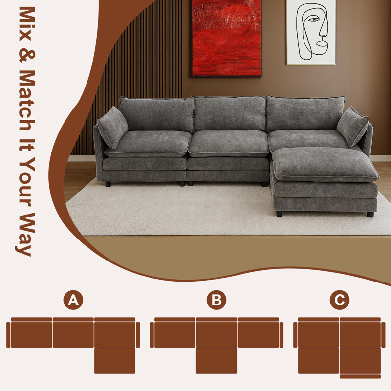 Canapé modulaire 108,6 po, Gris clair