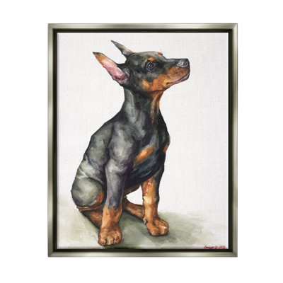 «Doberman Puppy Dog Pet Animal», peinture à l'aquarelle sur toile par George Dyachenko
