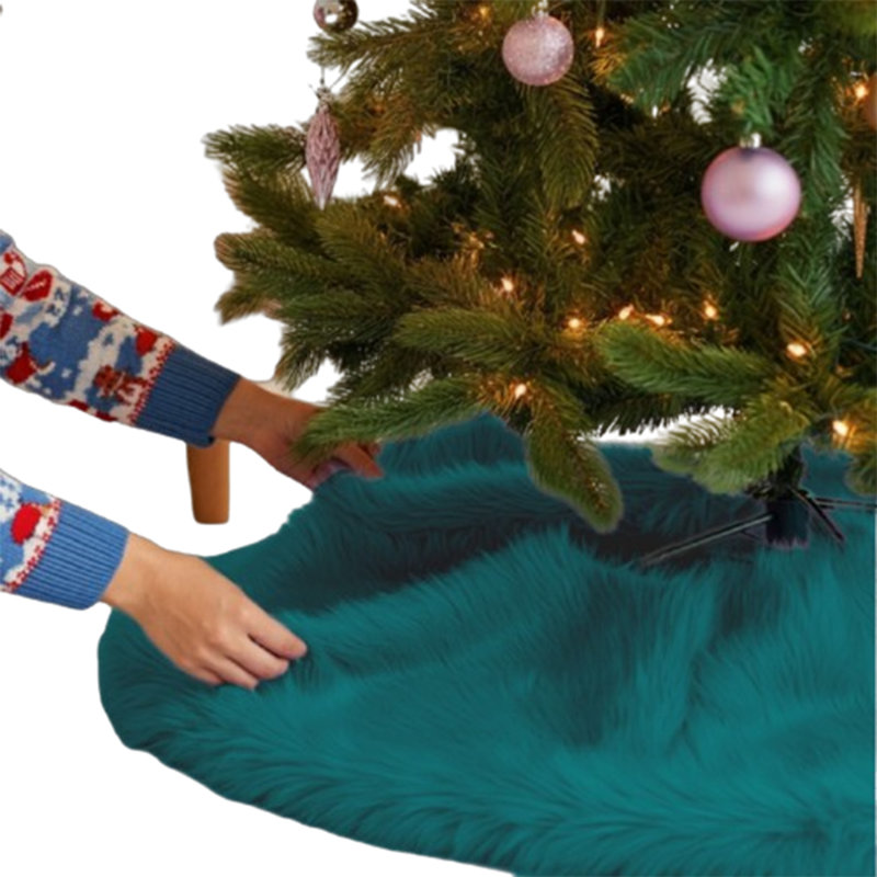 Jupe d'arbre en fausse fourrure avec bords arrondis Fabricla, L 36 po x L 36 po, Sarcelle