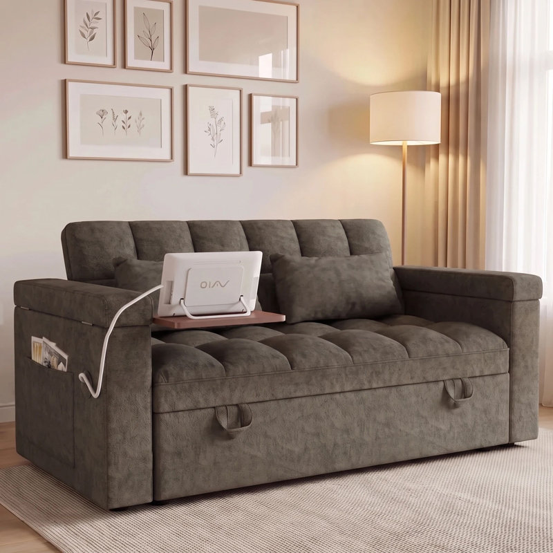 Upholstered Futon, Dark Grey