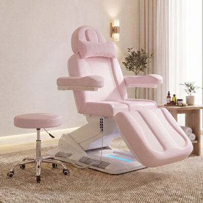 3-Motor Electric Massage Table with Stool, Remote & Foot Control, Adjustable Backrest/Leg Rest/Height, 550 lbs Capacity for Spa, Medical, Lash & Beauty