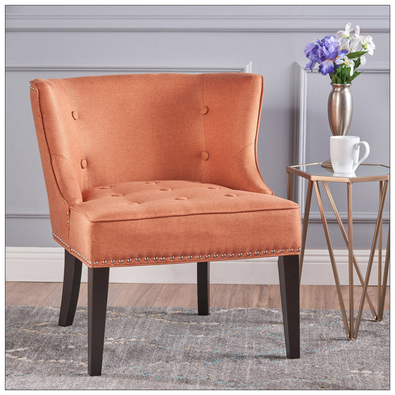Fauteuil à oreilles capitonné Staas, Tissu orange