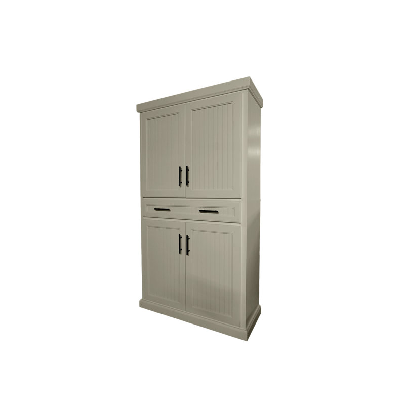 Garde-manger en bois massif avec tiroir Coastal, Blanc doux