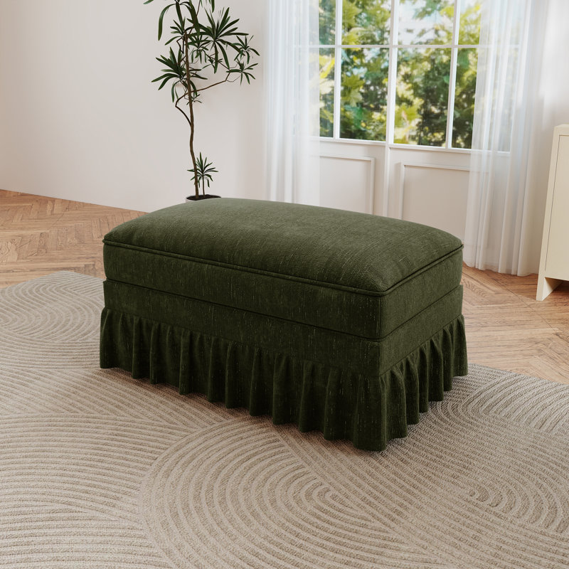 Upholstered Skirted Ottoman, Green