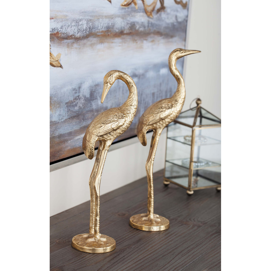 Simmonds Gold Aluminum Metal Flamingo Decorative Sculpture, Set of 2 15", 17"H Highland Dunes