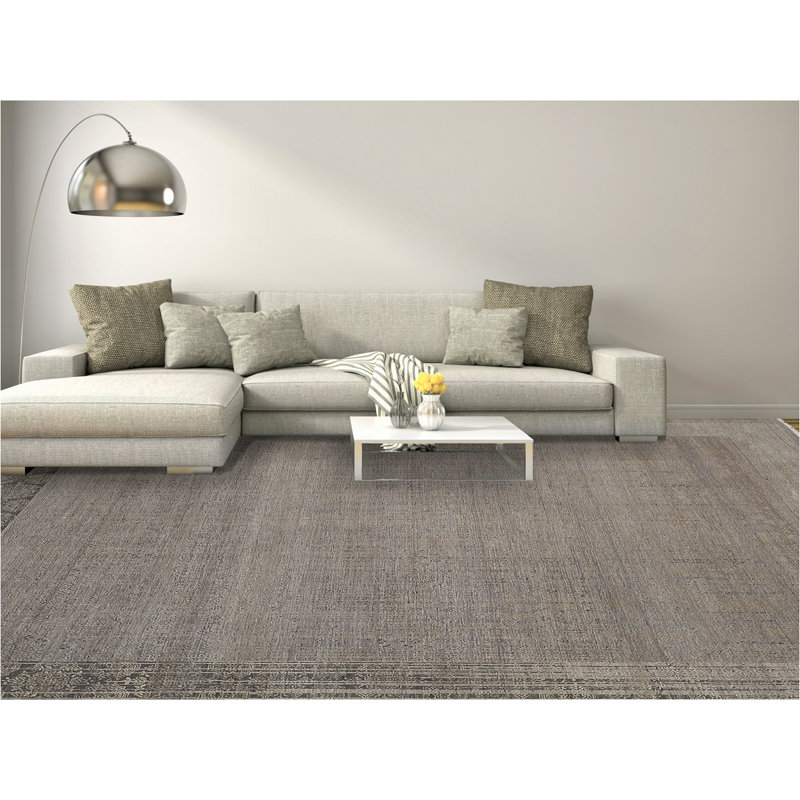 Pearl Wool Floral Area Rug in Gray, Rectangle 8' x 10'