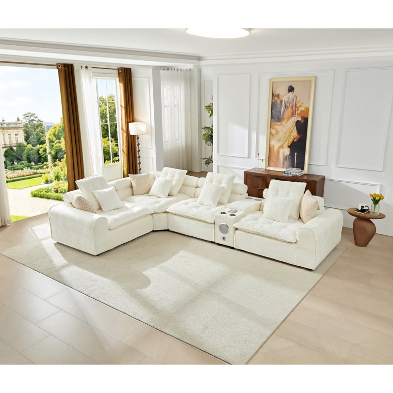 Cloud Comfort Sectionals, White Boucle Large Modern Sofa for Home, White