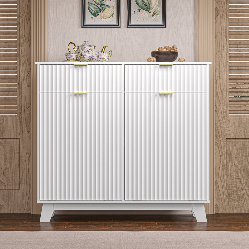 Armoire poubelle inclinable à 2 portes et 2 tiroirs Wave Design, Blanc