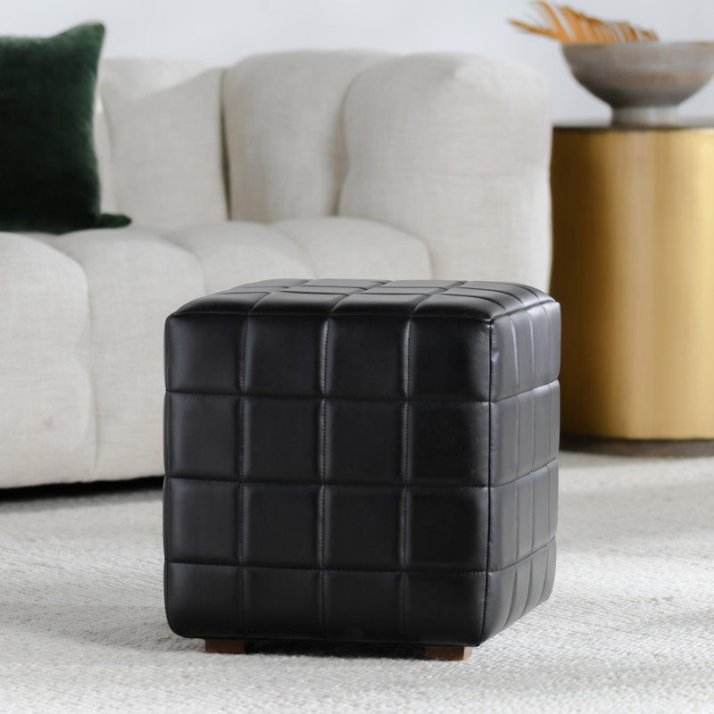 Carlo Square Leather Ottoman, Black