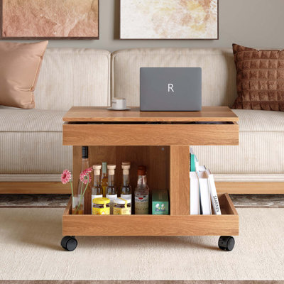 360° Rotating Multi-Functional Mobile Side Table with Storage and Lockable Wheels for Living Room Bedroom