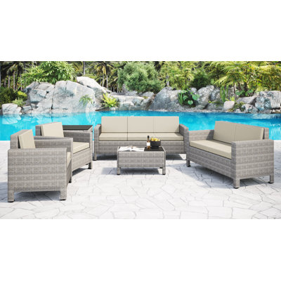 Leshelle Wicker 7 - Person Seating Group with Cushions