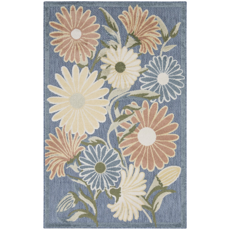 Shila  Blue Sage Outdoor Rug, Rectangle 2'8" x 4'