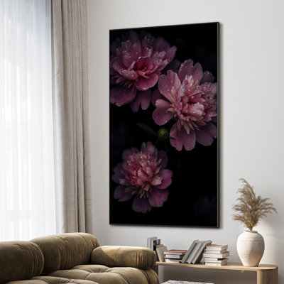 Extra Large Moody Peony Floral Wall Art Print - Pink and Burgundy Flowers Botanical Artwork Decor for Living Room or Bedroom, Frame Assembly Required (Frame Assembly Required)