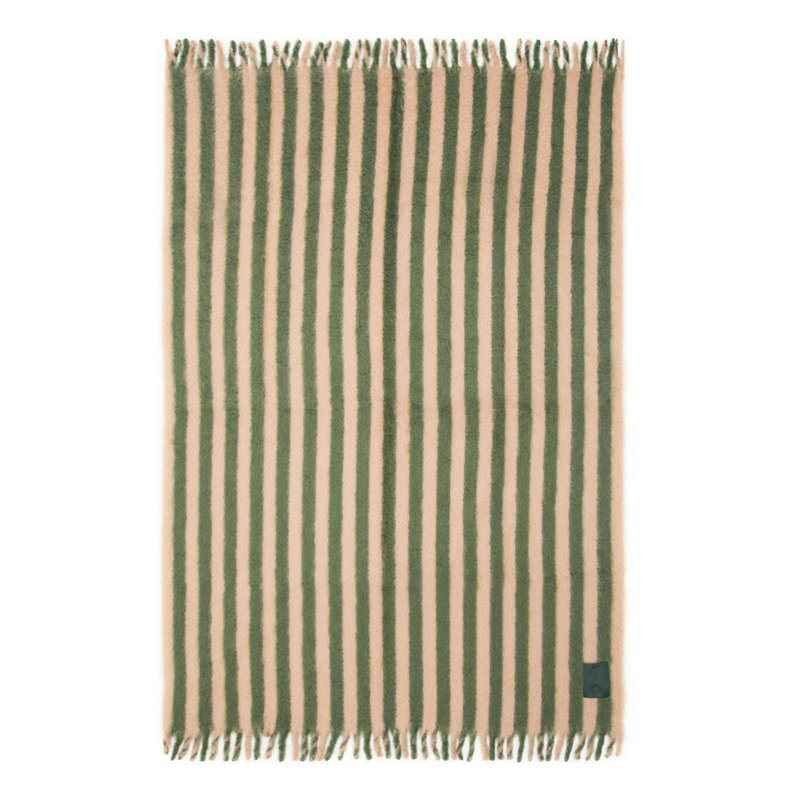Striped Hand Woven Blanket, Green/Beige