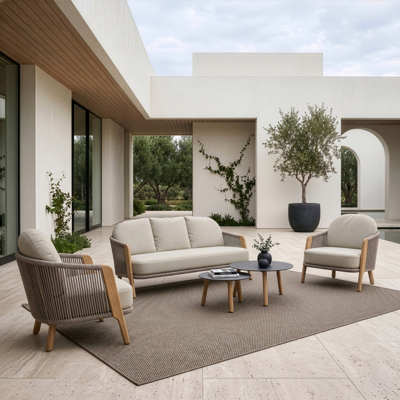 Cayman - Ensemble de canapé d'extérieur beige et teck