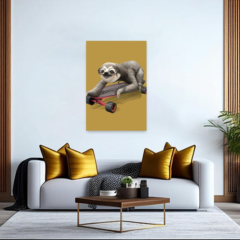 «Cool Sloth Skater Contemporary Forest», reproduction d'art murale, H 60 po x l 40 po