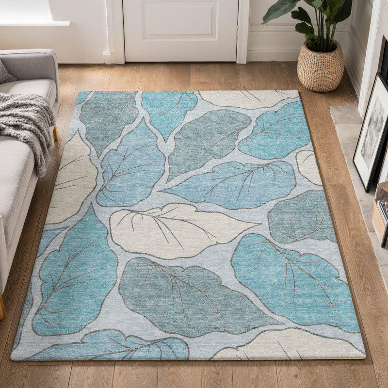 Tapis botanique de qualité supérieure lavable à la machine Mayfield AMF2348, Teal, 5' x 7'6"