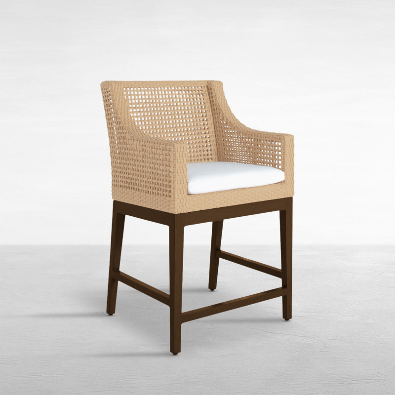 Tabouret de comptoir extérieur en résine tressée Peninsula N-Dura 40 po., Sans bourrure + bourre standard, Forêt de lin