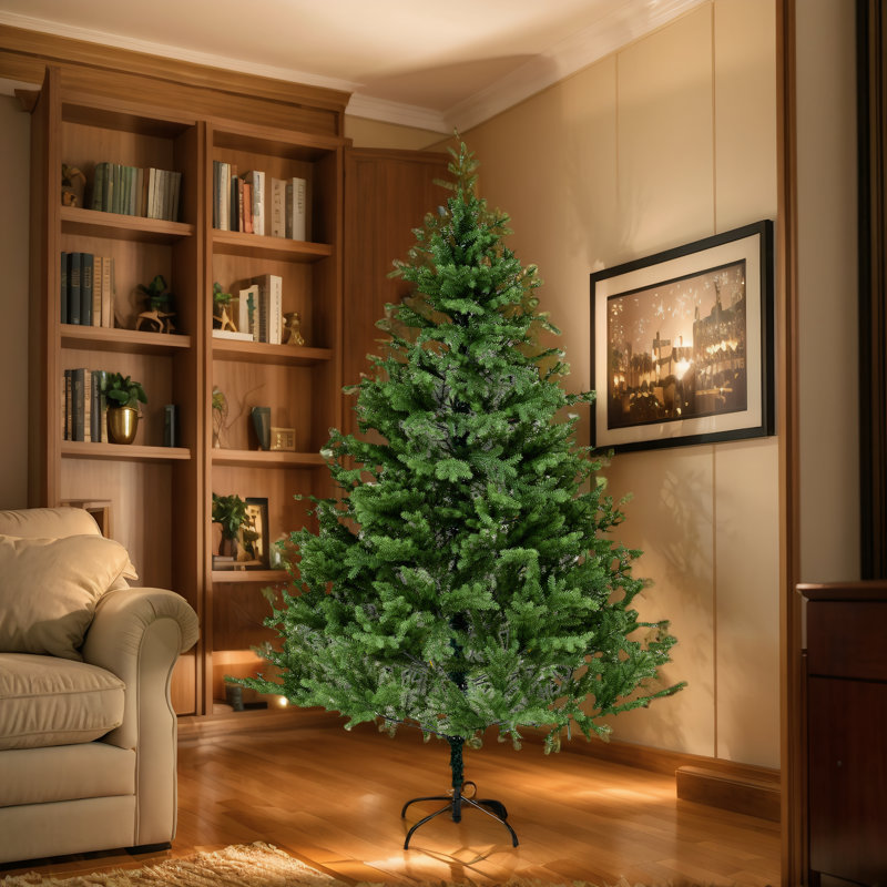 Arbre de Noël à charnière pleine épinette avec support en métal
