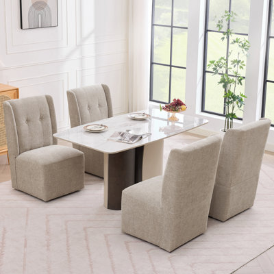 Modern Upholstered Dining Chair with Casters, Armless Rolling Accent Chair for Dining Room, Home Office and Vanity