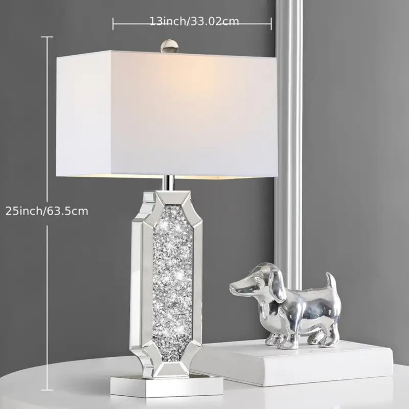 3-Way Dimmable Touch Diamond Crushed Mirrored Bedside Table Lamps Set Of 2