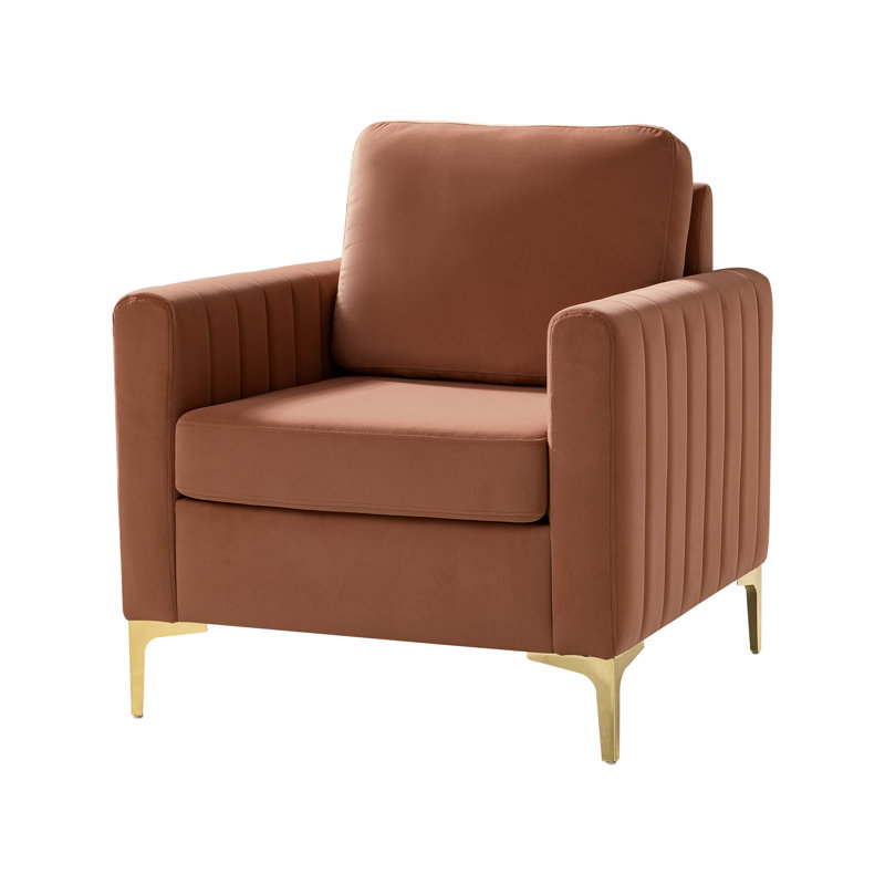 Fauteuil club capitonné en velours Cedarpoint, Corail