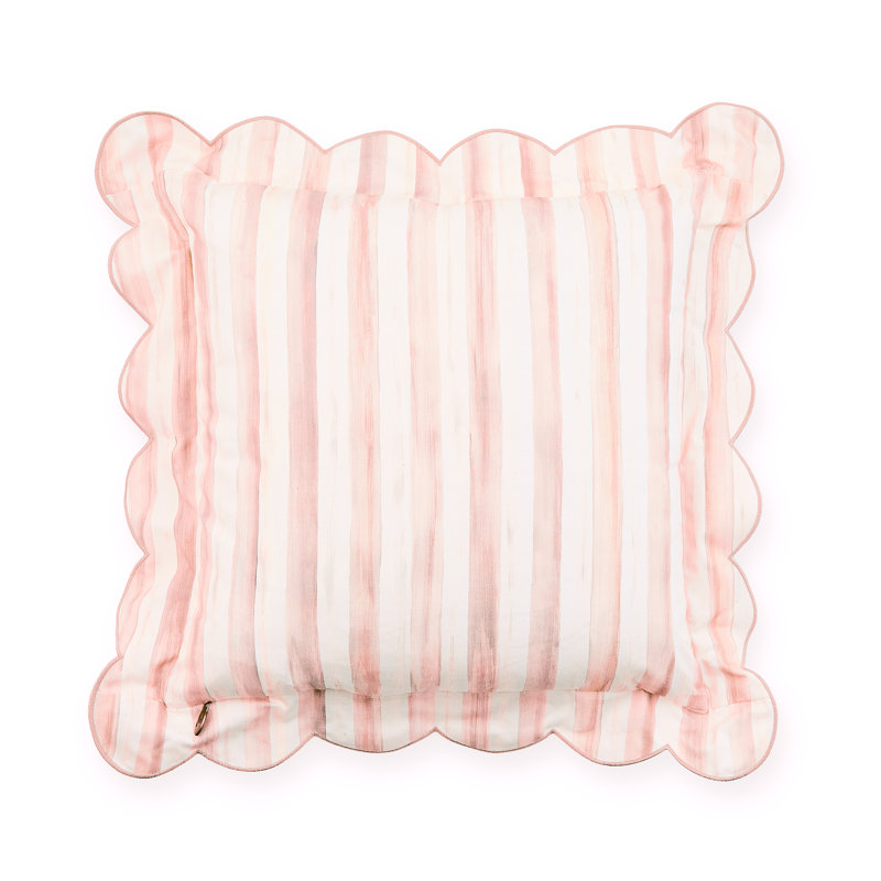 Rosy Check Reversible Scalloped Pillow, Rectangle 6"H x 14"W, Light Pink/White