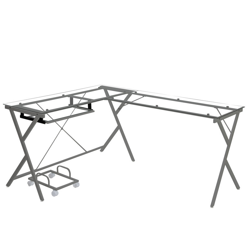 Bureau d'ordinateur en L Photiades, Transparent / gris