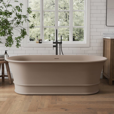 Baignoire autoportante de 170 cm (67 po) en surface solide avec bonde escamotable et trop-plein pour salle de bain