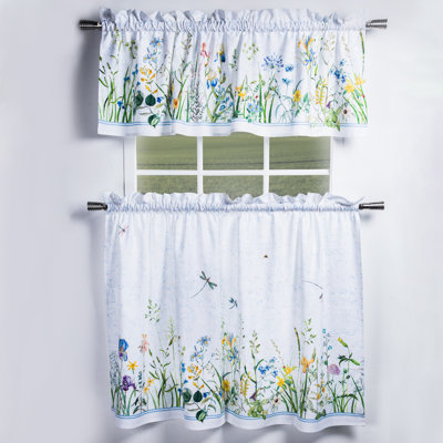 Maison d'Hermine Fleurs De Mai 100% Cotton Kitchen Curtain - Valance 56" X 18" & Tier 28" X 36"
