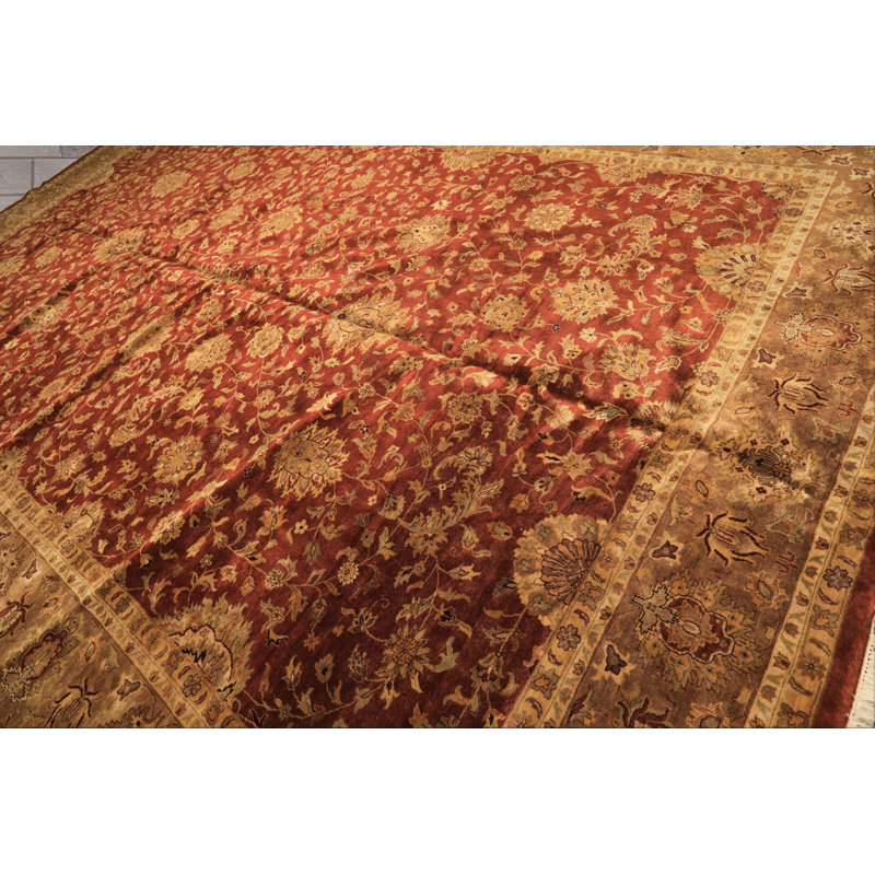 Tapis traditionnel rouille en laine noué à la main or vieilli 12 pi x 18 pi Rust