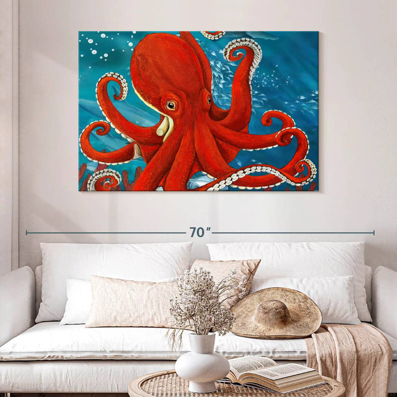 Brampt Vibrant Red Octopus, 32" H x 48" W